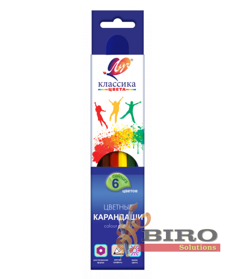 Creioane colorate 6 culori, din lemn, Klassika Луч